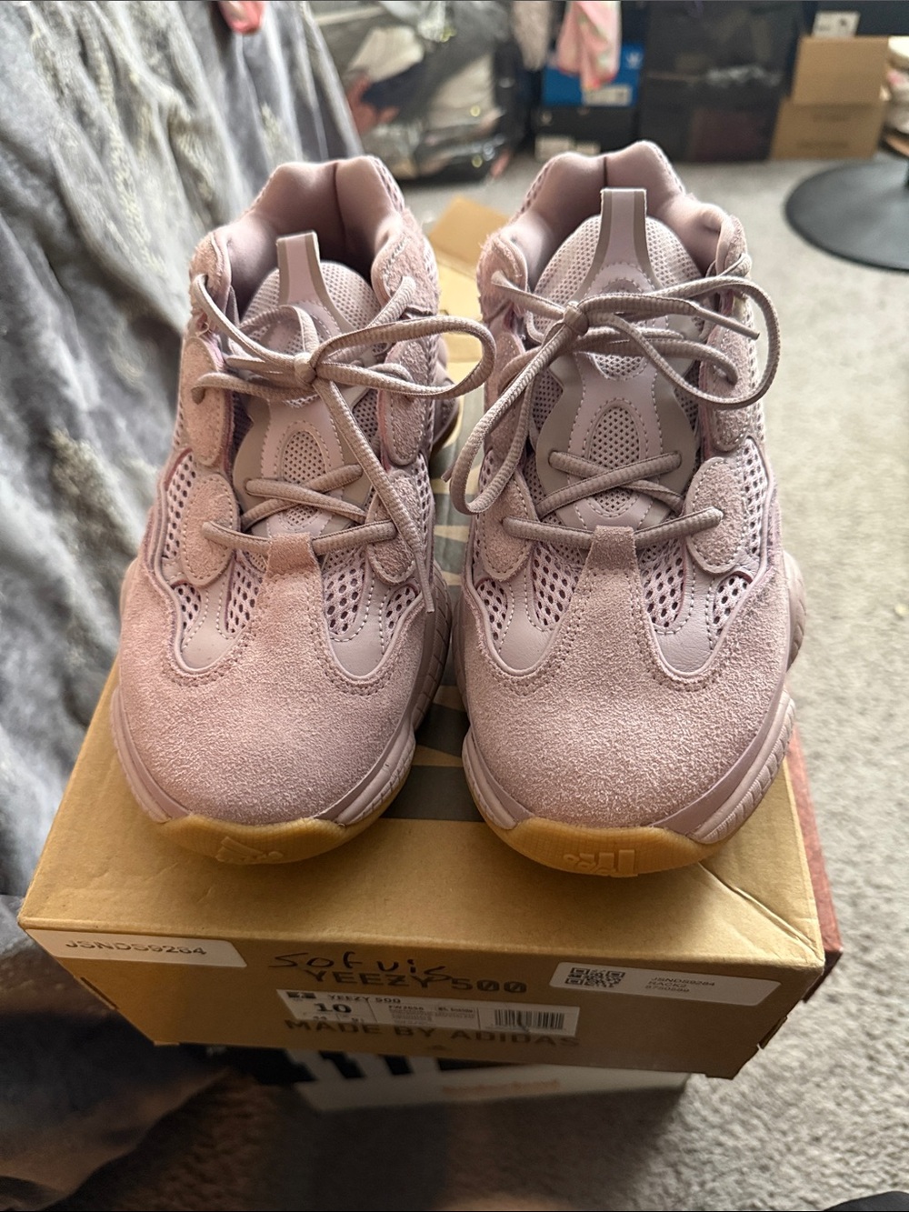 Men's Yeezy Boost 500 Suede Mesh Sneakers in Blush Pink